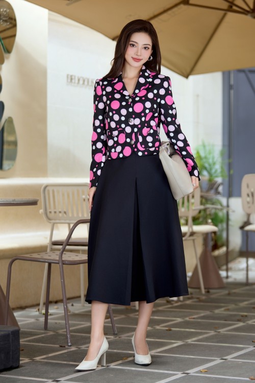 Sixdo Black &amp; Pink Polka Dot Raw Vest